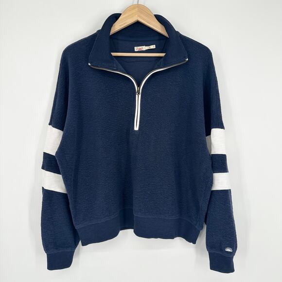 Faherty Beach Fleece Quarter Zip Sweatshirt Striped Jacket Navy Blue White - Picture 5 of 16